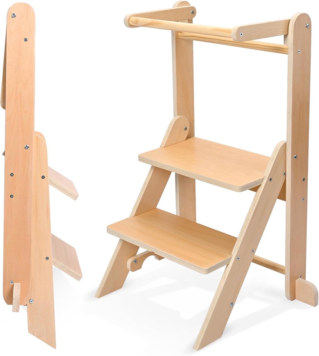 Leertoren, observatietoren voor kinderen van 1 tot 5 jaar, Montessori-leren, keukenhulp van natuurlijk hout, veilig en eenvoudig te monteren (50 kg capaciteit)
