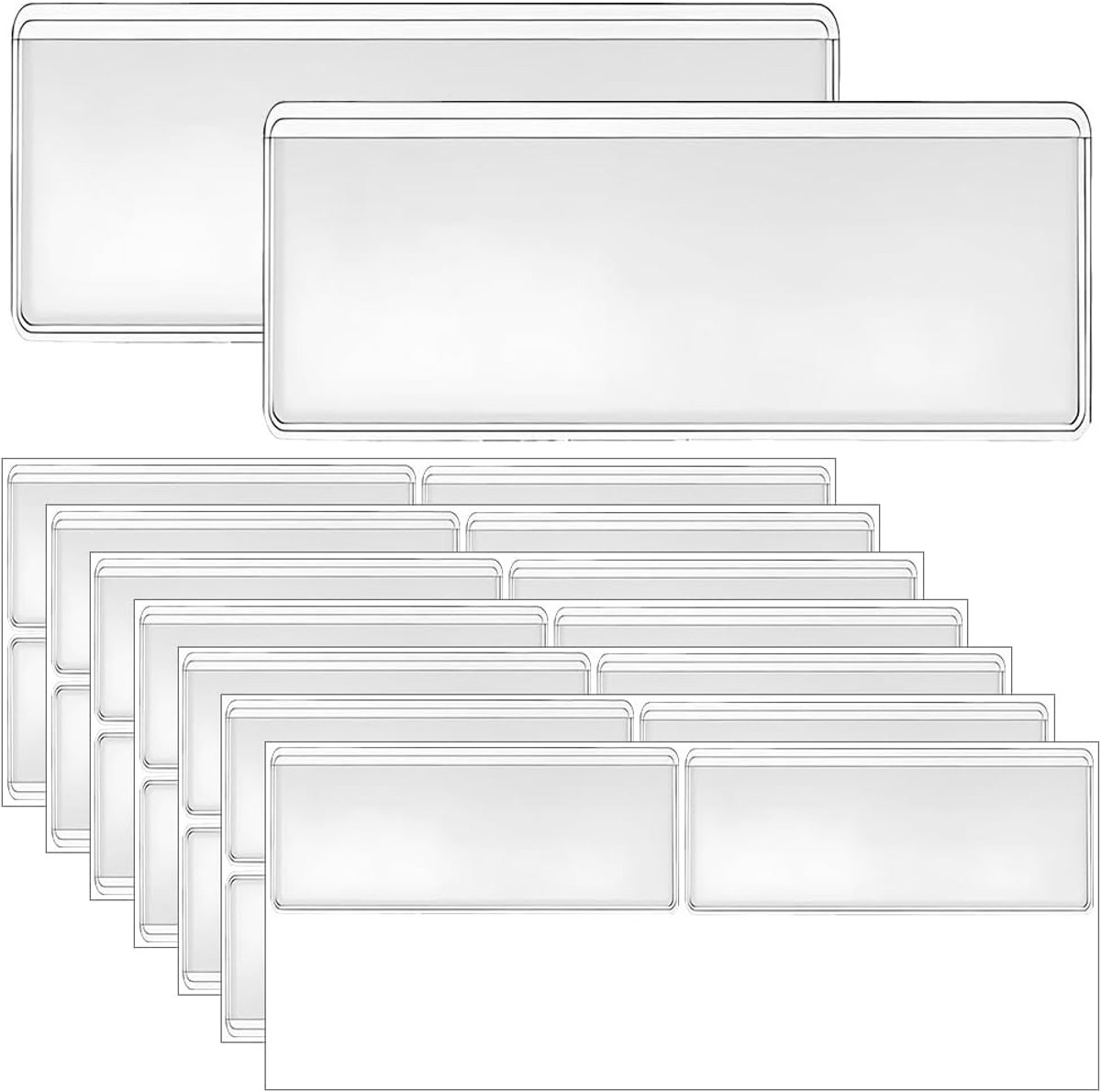 28 Stuks Zelfklevende visitekaartjes, voor schappen, supermarkten | PVC, zelfklevend, 8 x 5 cm, transparant, duurzaam, herbruikbaar, voor het weergeven van prijsinformatie en dergelijke