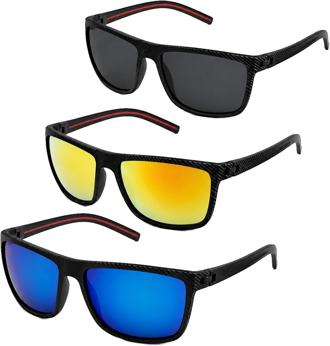 3-delige zonnebril voor heren/dames, gepolariseerd, zonnebril, klassiek en vintage design, UV-bescherming, HD-glazen, anti-reflectie, voor autorijden, fietsen, vissen, golfen en wandelen