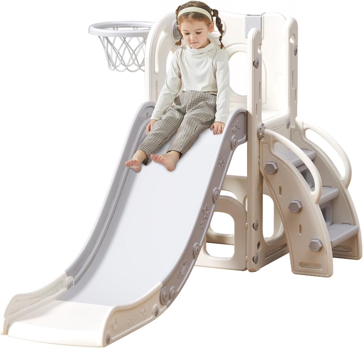 Kinderglijbaan, extra lange glijbaan voor peuters met loophek, opbergruimte en antislip treden, vrijstaand speelset voor binnen en buiten, glijbaanlengte voor peuters van 1–6 maanden