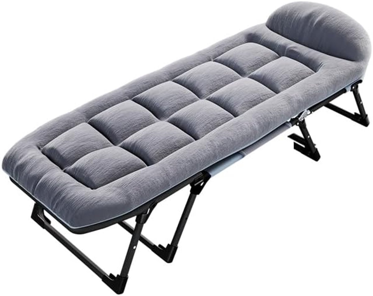 Opvouwbaar veldbed, 1 persoon, draagkracht 200 kg, opklapbed met matras, verstelbare rugleuning, geschikt voor tuin, zonnebaden en kantoor, 190 cm, donkergrijs