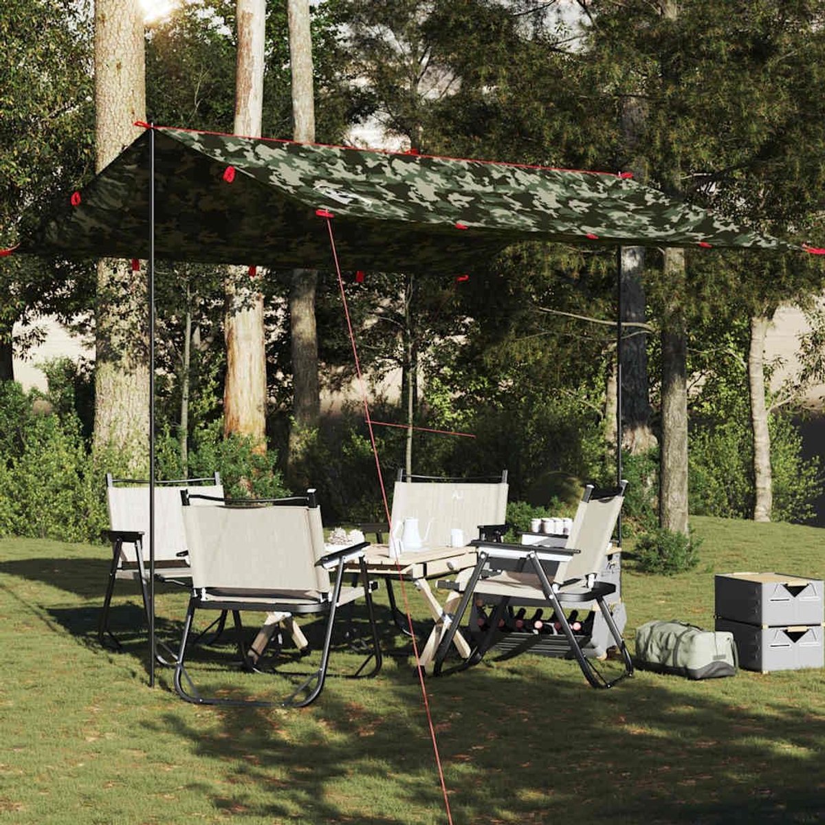Camouflagepatroon, 306 x 306 cm, waterdicht | PU-gecoat taft, verzegelde naden, met oogjes, campingzeil, inclusief draagtas
