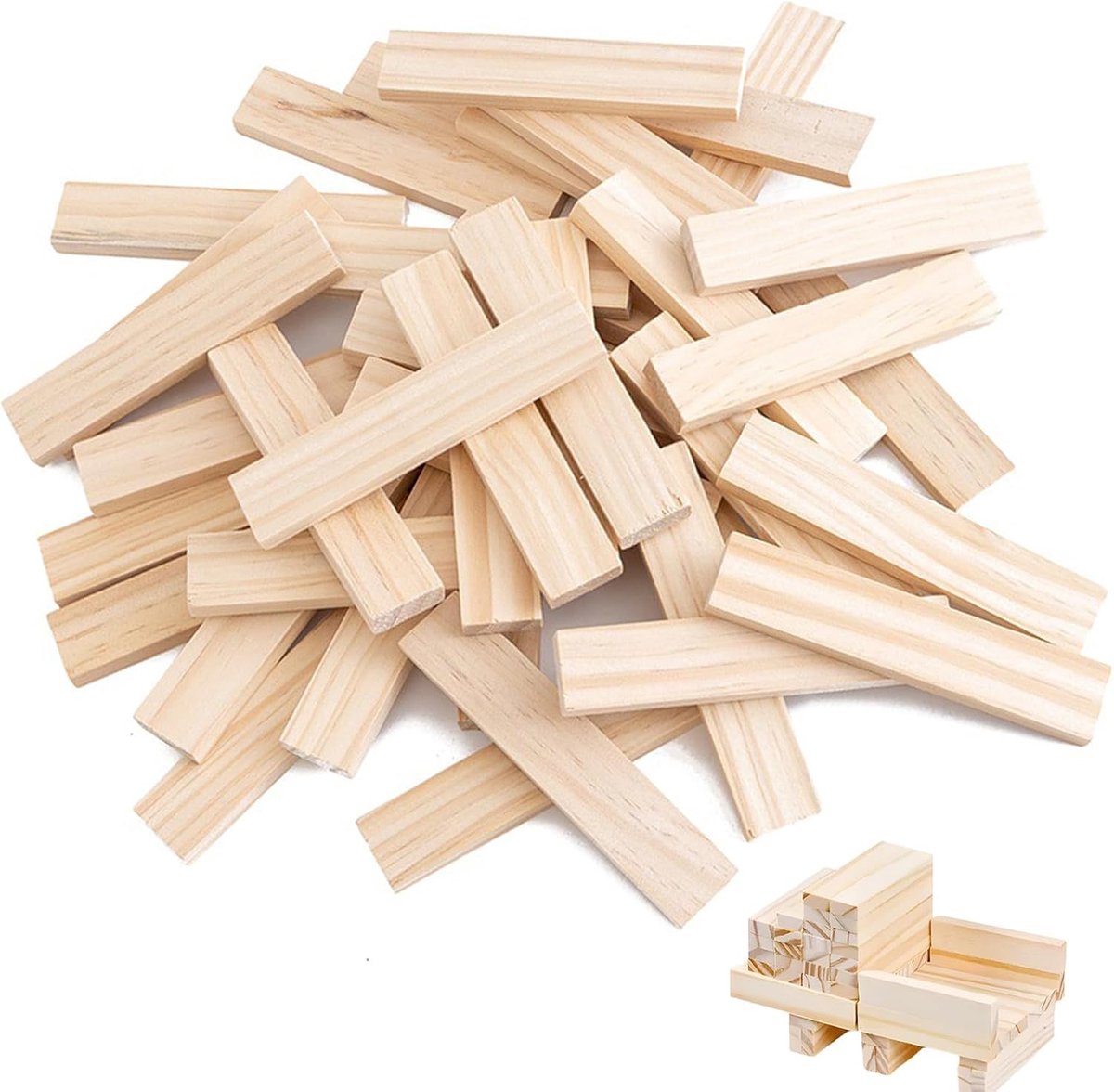 50 stuks knutselblokken, 92 x 20 x 8 mm, houten blokken om te knutselen, houten latten, knutselen, hout, houten blokken, voor doe-het-zelfprojecten, decoratie en doe-het-zelven, handwerk en platteling