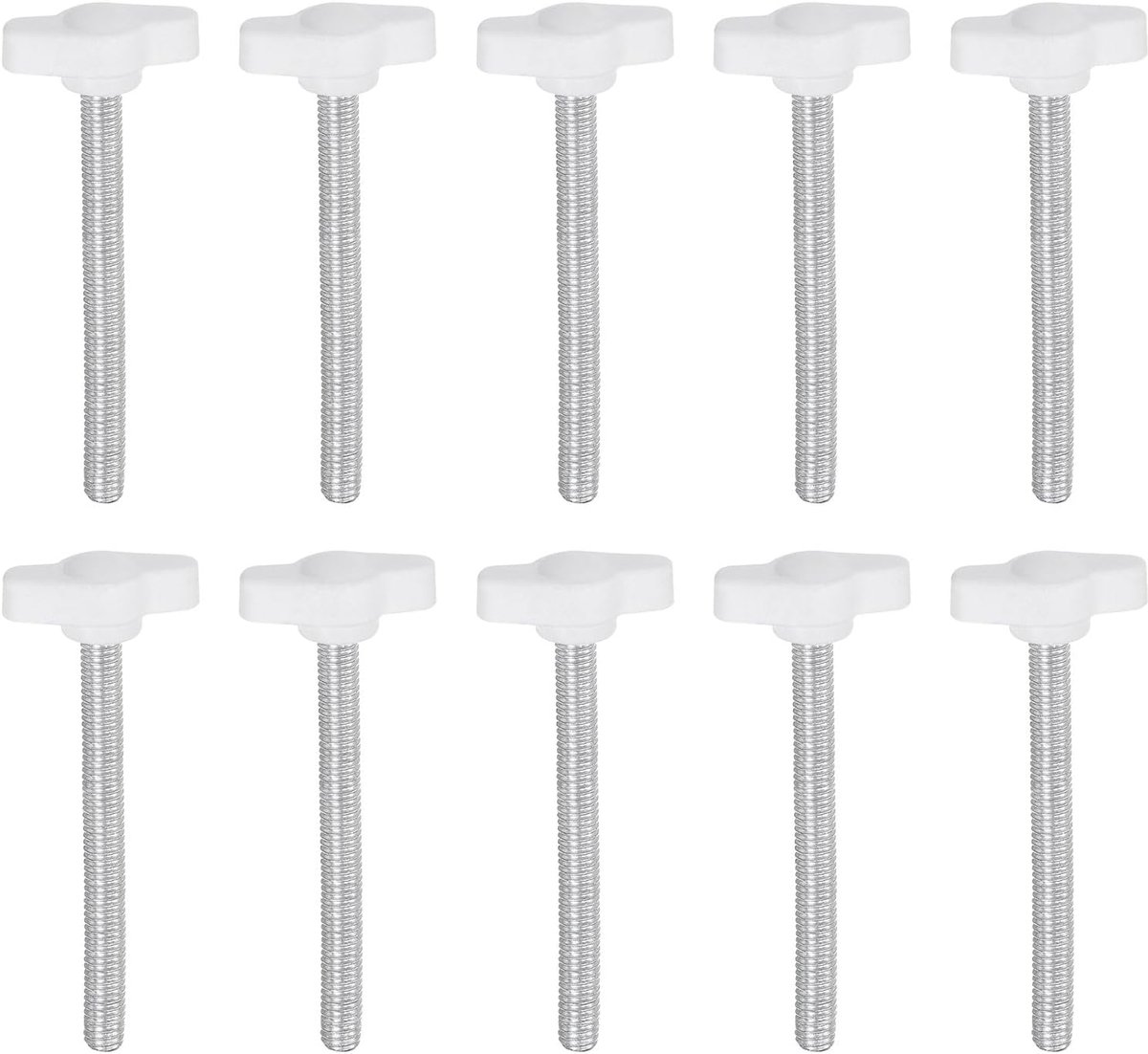 T-vleugelgrepen, gekartelde kop, M6 x 60 mm, buitendraad, standaard handgrepen, T/Z, kunststof, verstelbare handgrepen, klemgrepen, gekartelde kop, wit, 10 stuks
