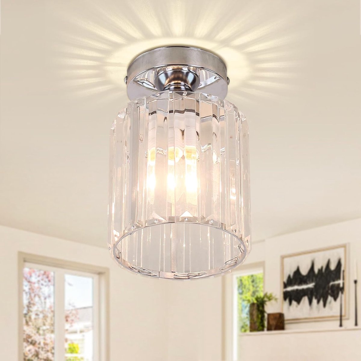 Kroonluchter kleine kristallen plafondlamp - modern chrome - elegant lichteffect - perfect voor kleinere ruimtes - ShopVlot