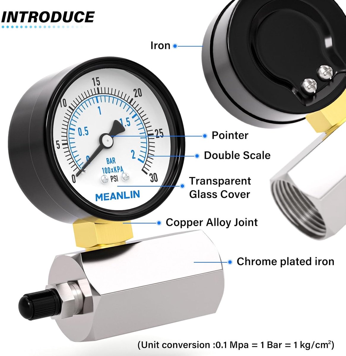 Luchttest drukmeters 0~2BAR/0~30PSI - 2" staal dubbel gegradueerd - 3/4" FBSP aansluiting - Perfect voor druktests - ShopVlot