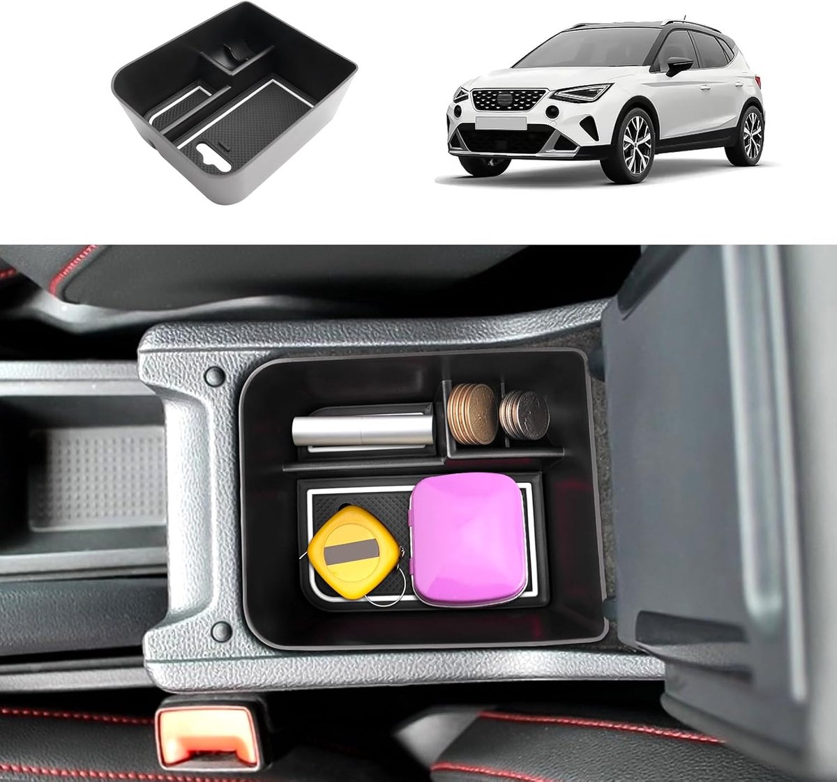 Armsteun opbergcompartiment - Voor Seat Arona/Ibiza 2017-2024 - Wit - Inclusief antislipmat - ShopVlot