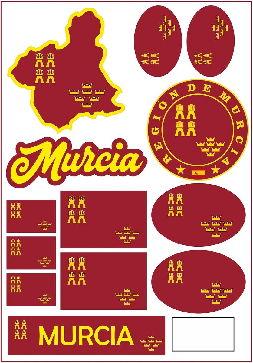 Murcia Spanje Stickerkaart - 13-delige stickerblad - Waterdicht vinyl - Perfect voor auto en motor - ShopVlot