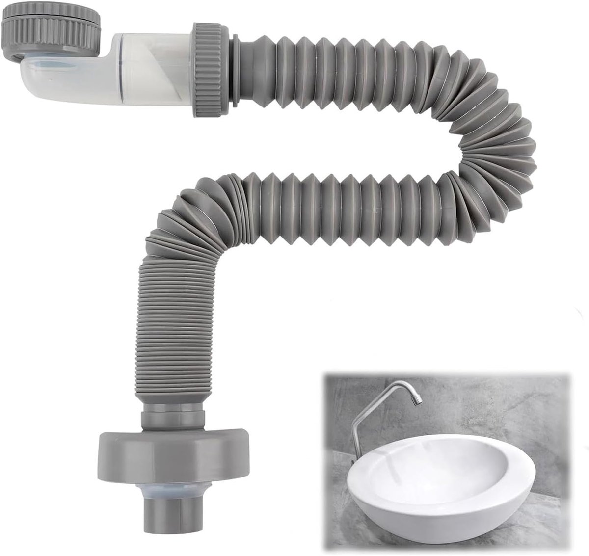 Sifon 1 1/4 inch - ruimtebesparend - flexibele afvoerslang - geurafsluiting voor wastafel - ShopVlot