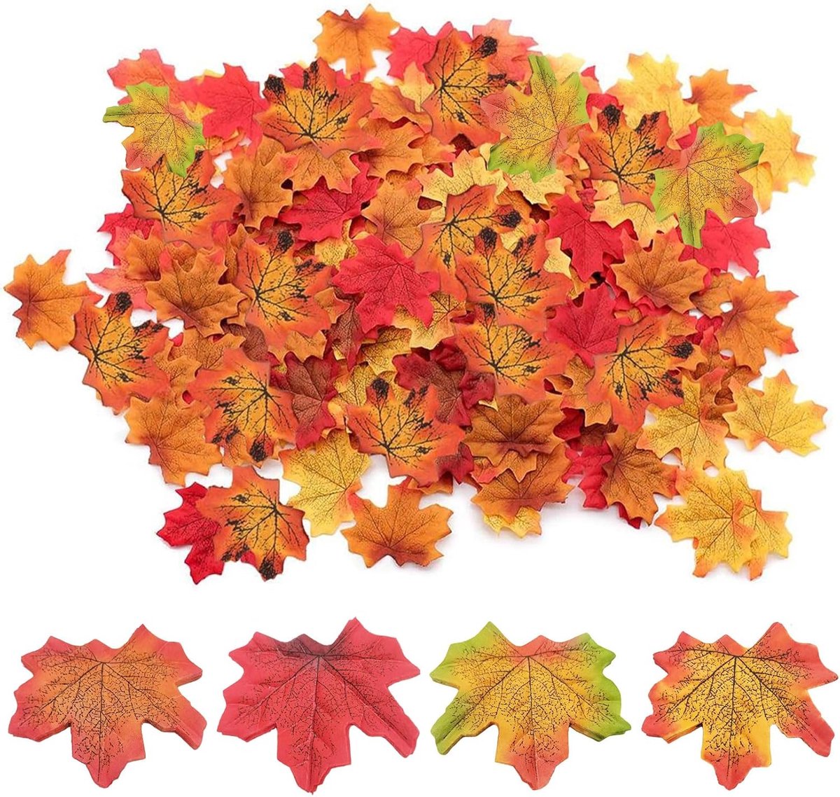 200 kunstmatige herfstbladeren - 4 kleuren - ideaal voor herfstdecoratie - perfect voor knutselprojecten - ShopVlot