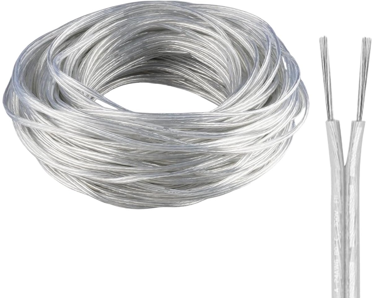 Transparante 2-Kern PVC Flexibele Kabel 15m - 24AWG Tinned Copper - Hoge Temperatuur Weerstand - ShopVlot