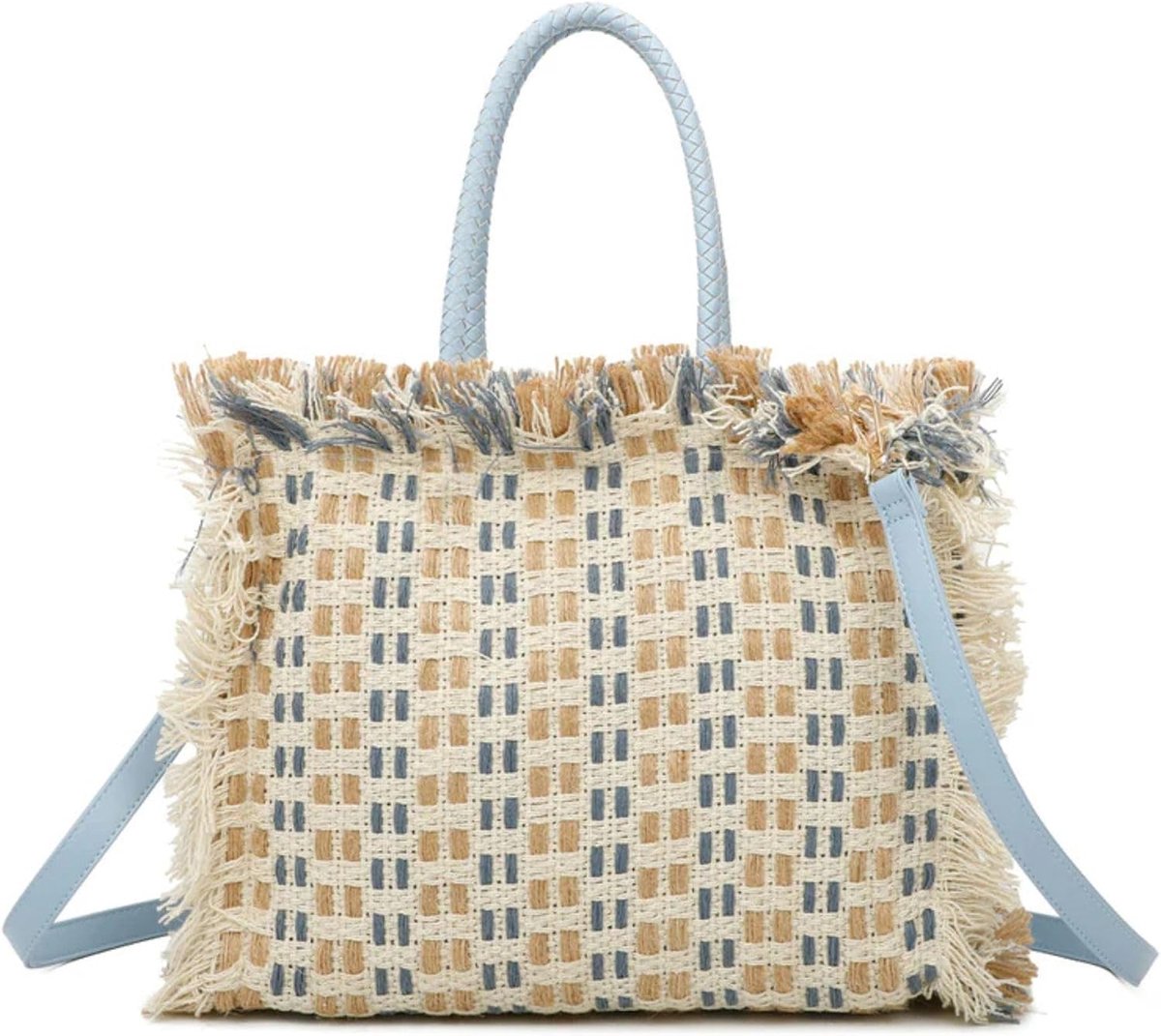 Geweven franje draagtas 36 x 25 x 12 cm - Vakantie schoudertas - Afneembare verstelbare crossbody riem - ShopVlot