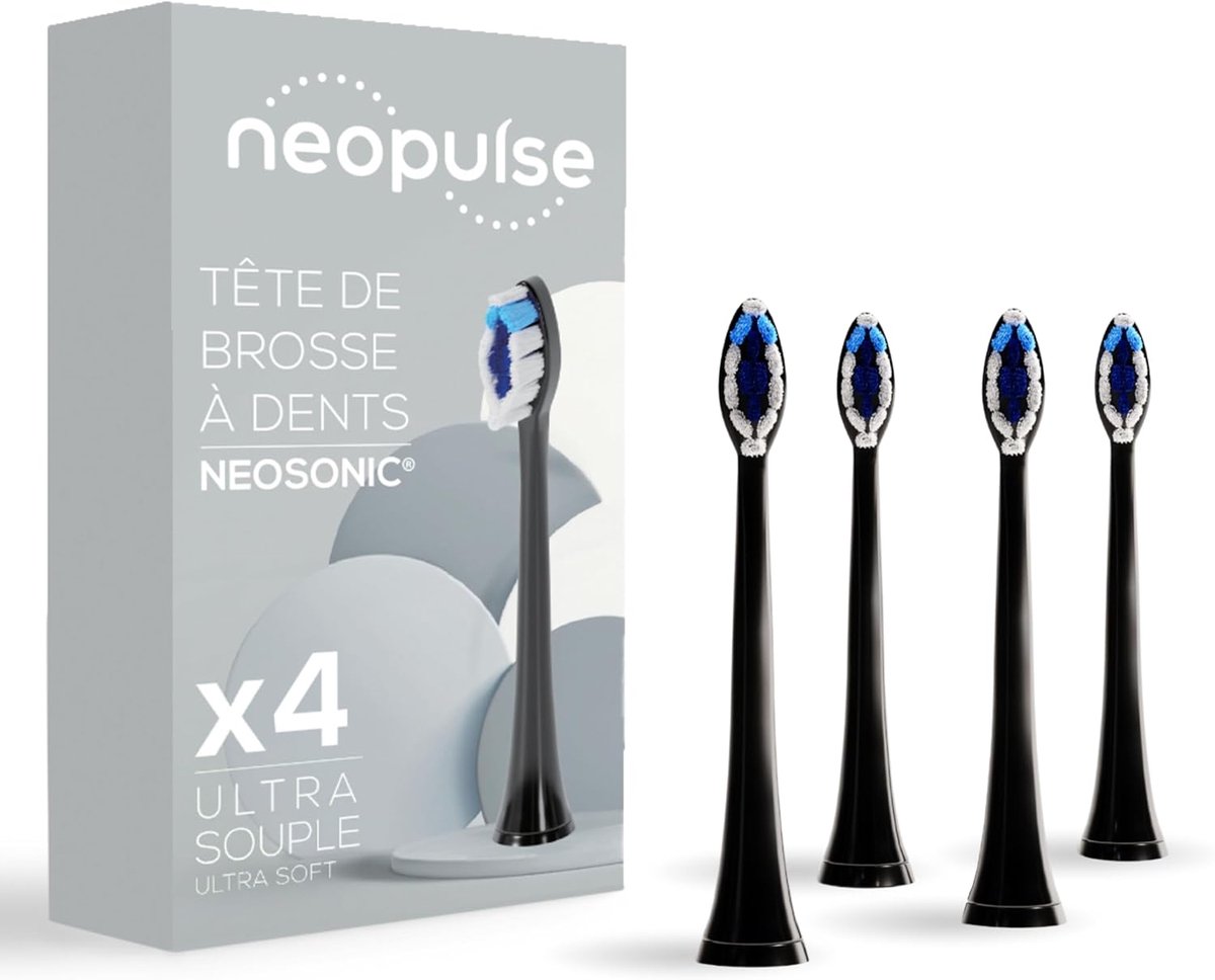 Elektrische tandenborstel opzetborstels 4-pack - ultra-soepel zwart - nylon met 3D-technologie - slijtageindicator - ShopVlot