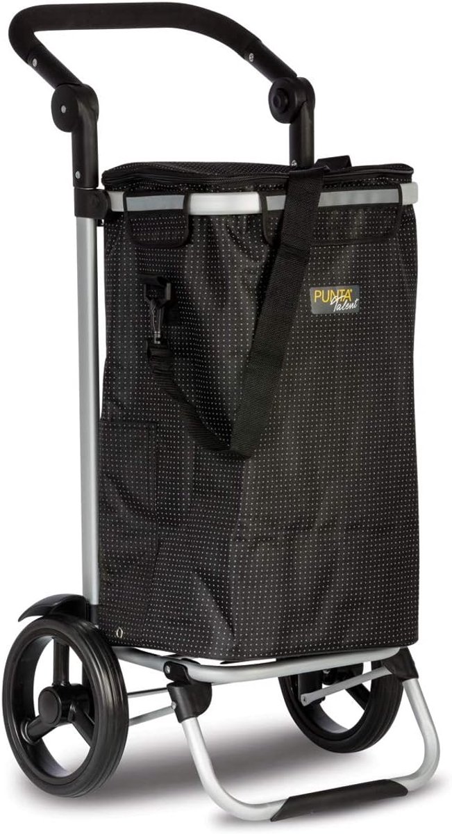 Shopper met aluminium frame 55x30x25 cm - zwart - met schouderband en wielen - ideaal voor boodschappen - ShopVlot