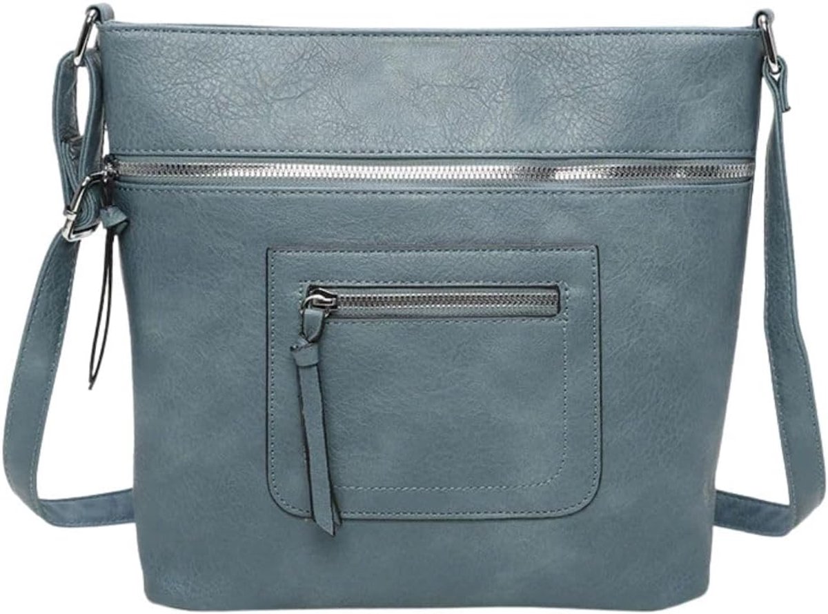 Schoudertas dames 31 x 26 x 9.5 cm - nepleer - met franjes - lichtgewicht en meerdere ritszakken - ShopVlot