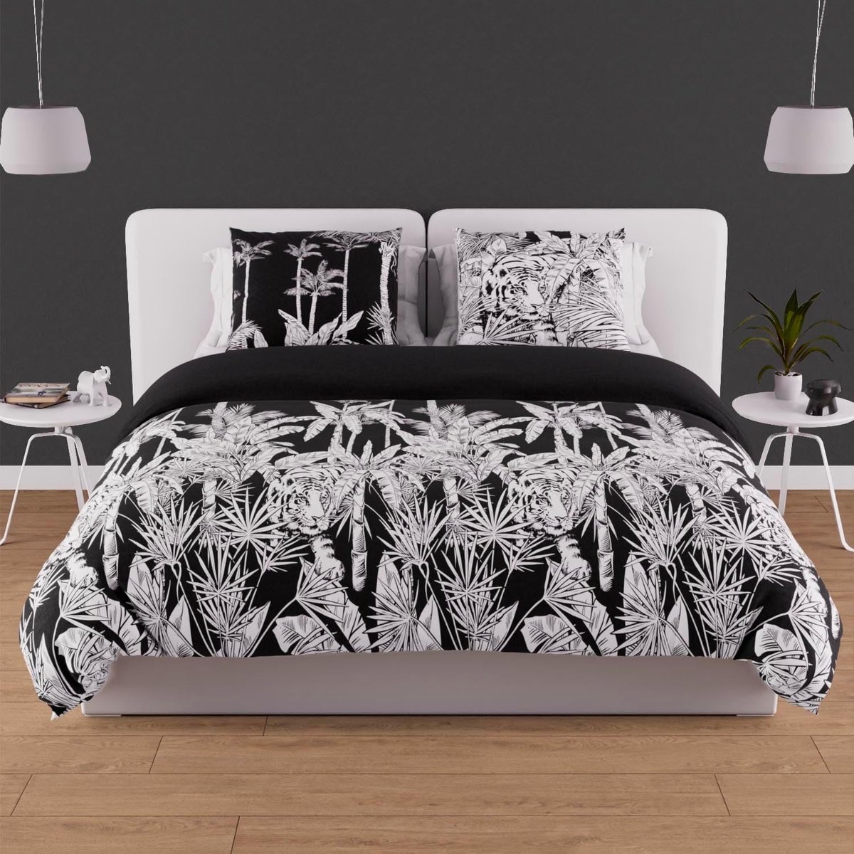 Dekbedovertrek 240x220cm - 100% katoen - Zwart tijger - Machinewasbaar - SnelShoppen