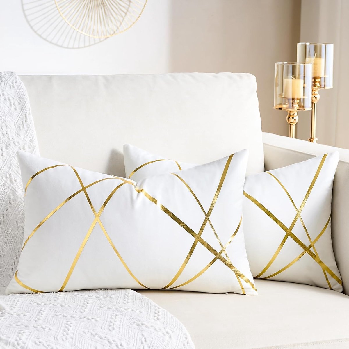 Kussenhoezen 30 x 50 cm - Set van 2 geometrische bronzen velours - Elegant en comfortabel voor de bank - SnelShoppen