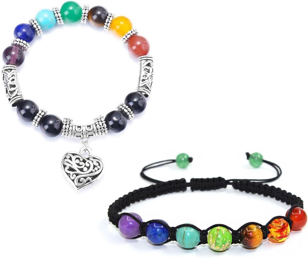 Yoga armbanden set van 2 - kleurrijke parelarmbanden - geluksarmbanden - voor positieve energie - SnelShoppen