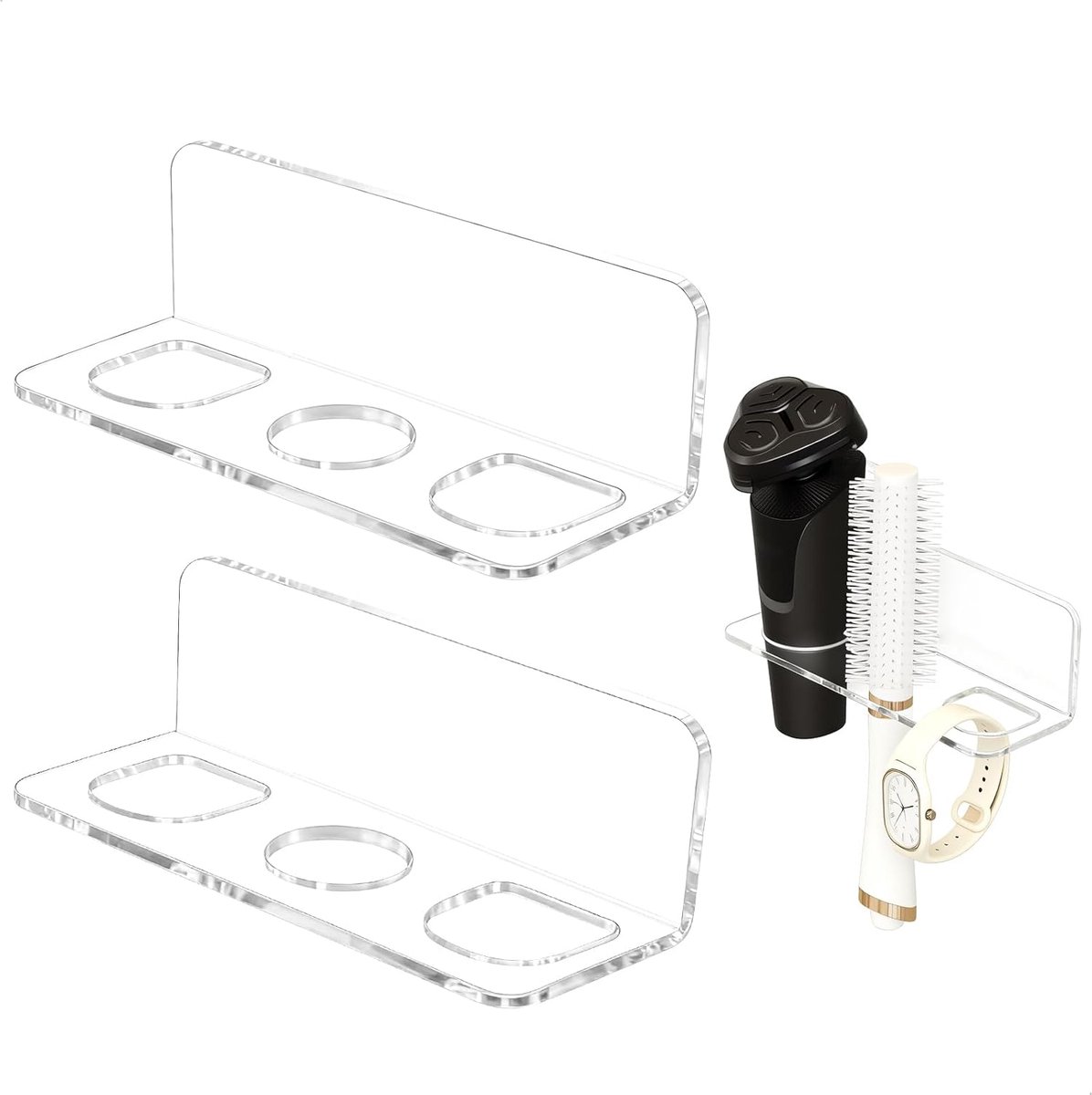 SnelShoppen - Hair Brush Holder Set van 2 - Scheerapparaat Houder met Drie Gaten - Elektrische Tandenborstel Houder - Acryl Tandenborstel Houder - Gee