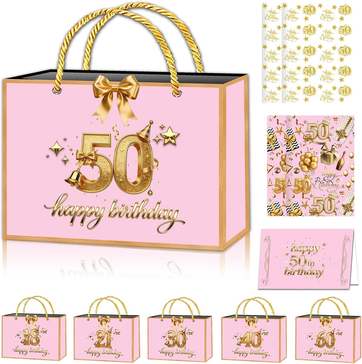 Verjaardagscadeau inpakken set - all-in-one kit - glanzend inpakpapier - perfect voor 50e verjaardag - SnelShoppen