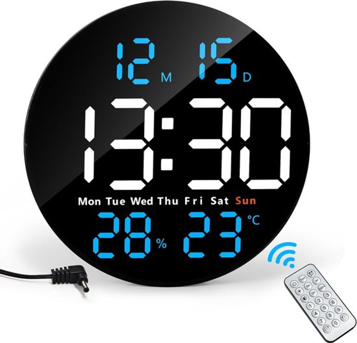 Digitale Wekker - Digitale klok - Groot Led Display - Met Afstandsbediening Temperatuur Datum Countdown - Moderne wanddecoratie - Stom - Multifunctioneel en Slaapkamer - Woonkamer - 25 cm – Blauw licht