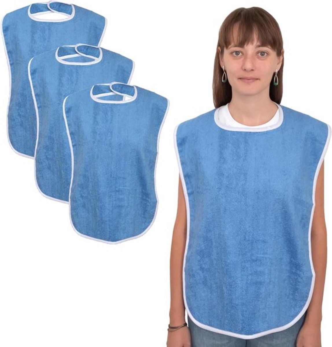 3-pack Premium Slabbetjes voor Volwassenen - Slabbetjes voor Volwassenen Mannen/Vrouwen - Eetdoekje voor Ouderen en Gehandicapten - Verstelbaar - Machinewasbaar - Blauw
