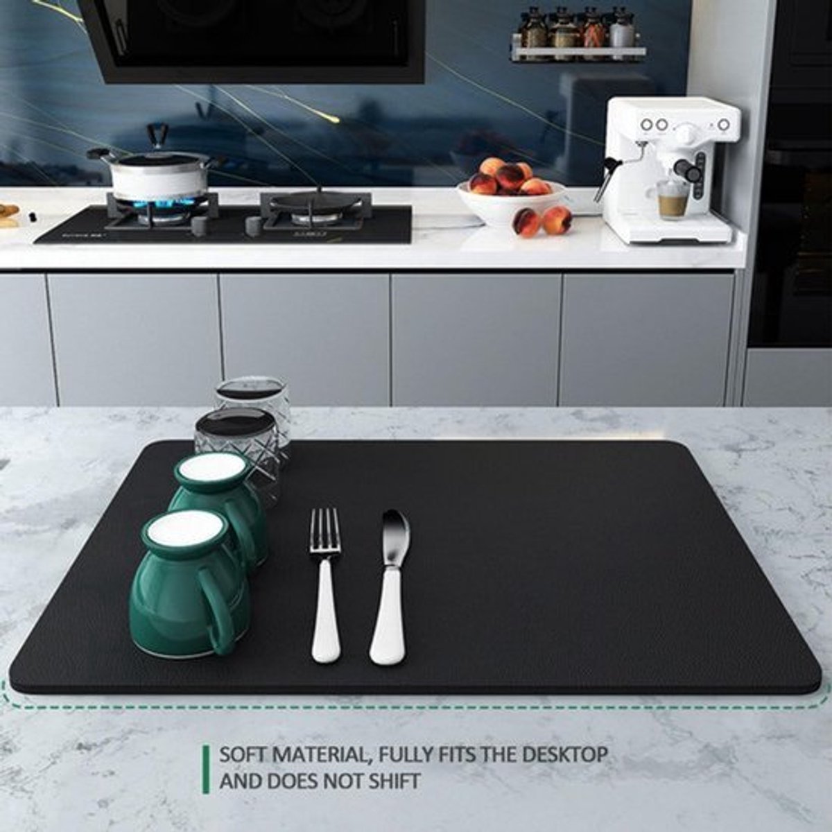 Afdruipmat antislip voor koffiezetapparaat en servies - Sneldrogende mat voor keuken wastafel (zwart) 1 stuk