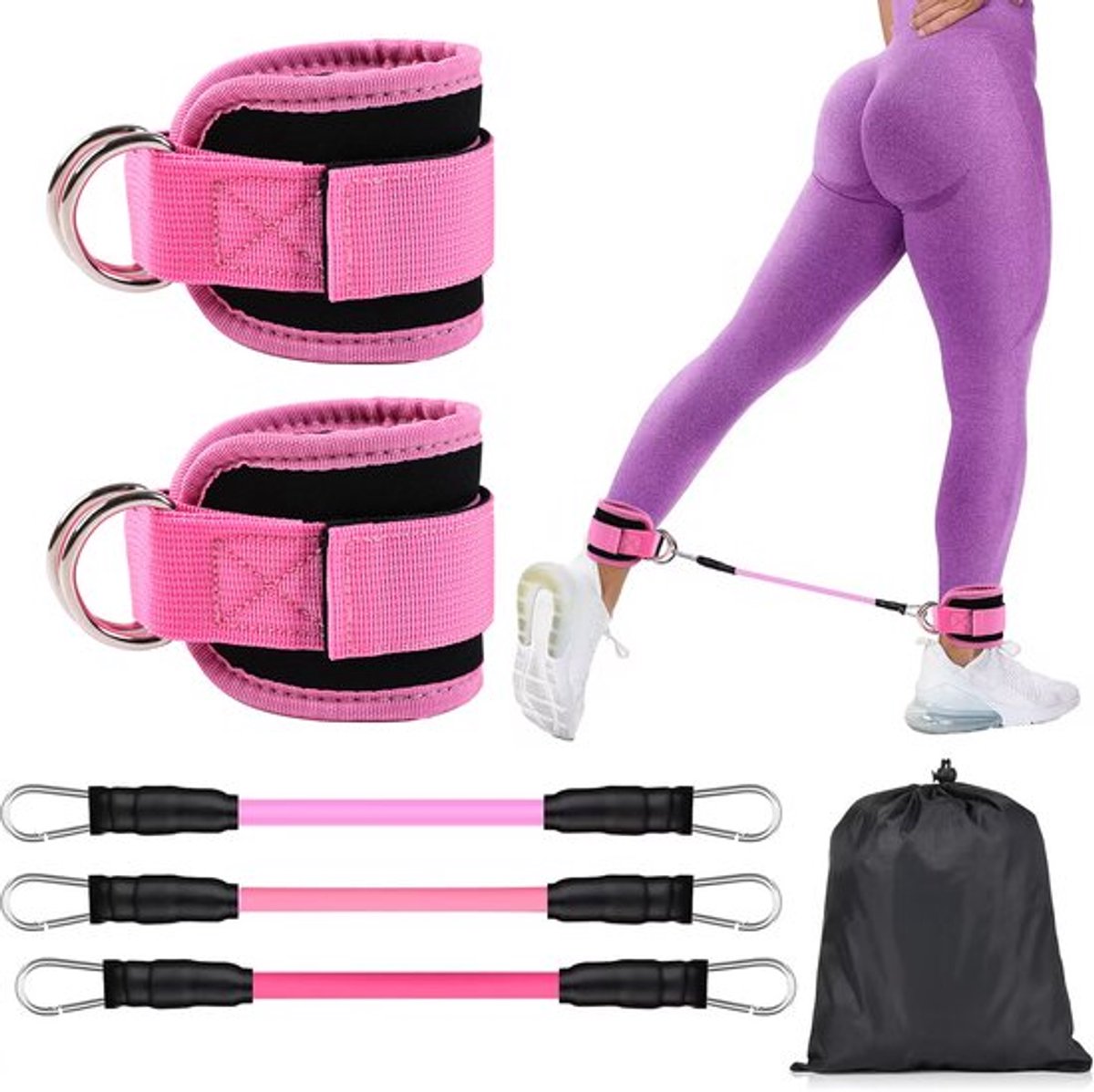 Enkelbandjes voor kabeltrainingsapparatuur, trainingsbandjes voor thuis en in de sportschool, accessoires voor fitnessapparatuur - roze