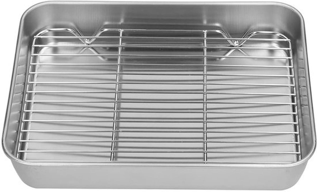 Roestvrijstalen Braadpan 26.5x20.5 cm - Rechthoekig met Antiaanbaklaag en Rek