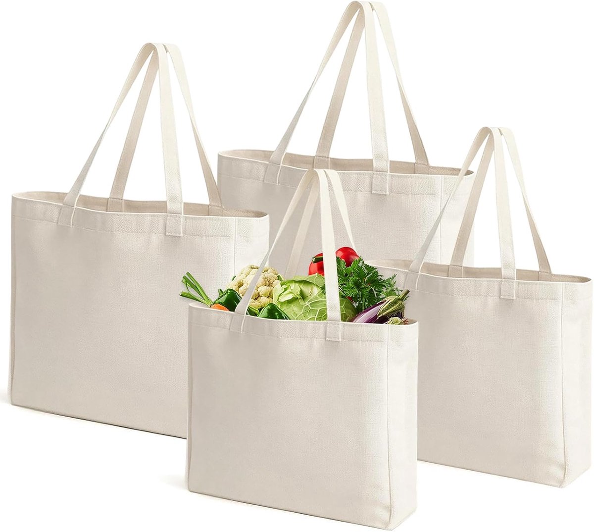 Katoenen tassen set van 4 - grote jute tassen - onbedrukt katoen - ideaal voor schilderen - SnelShoppen