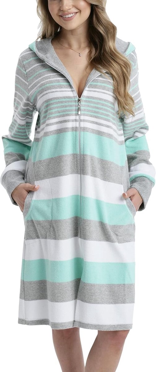 Damesbadjas gestreept met capuchon - zacht katoen - trendy design - perfect voor ontspanning - SnelShoppen