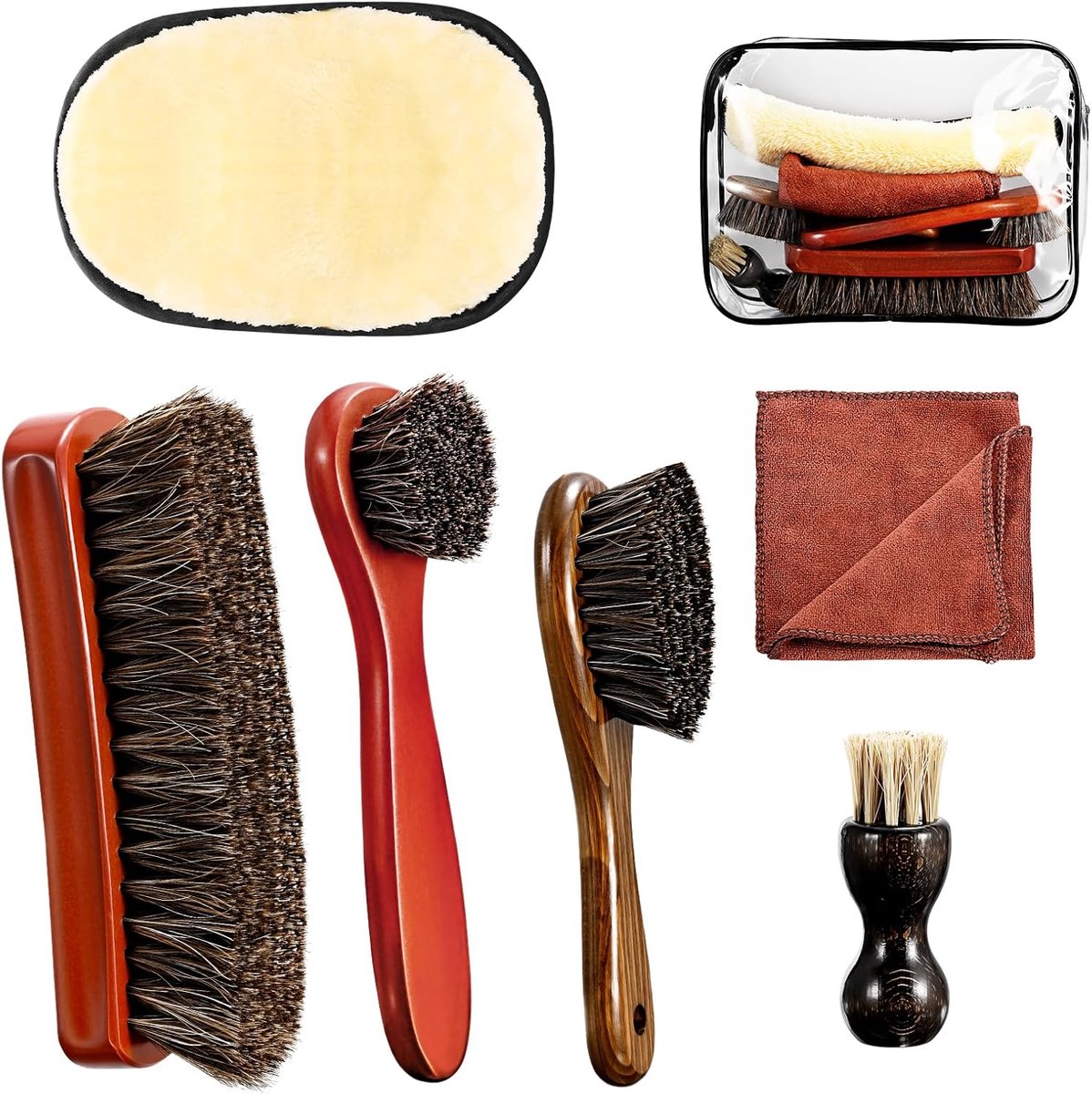 Schoenborstels Set - 4 Reinigingsborstels - Microvezel Schoonmaakhandschoen - Voor Leer en Auto - SnelShoppen