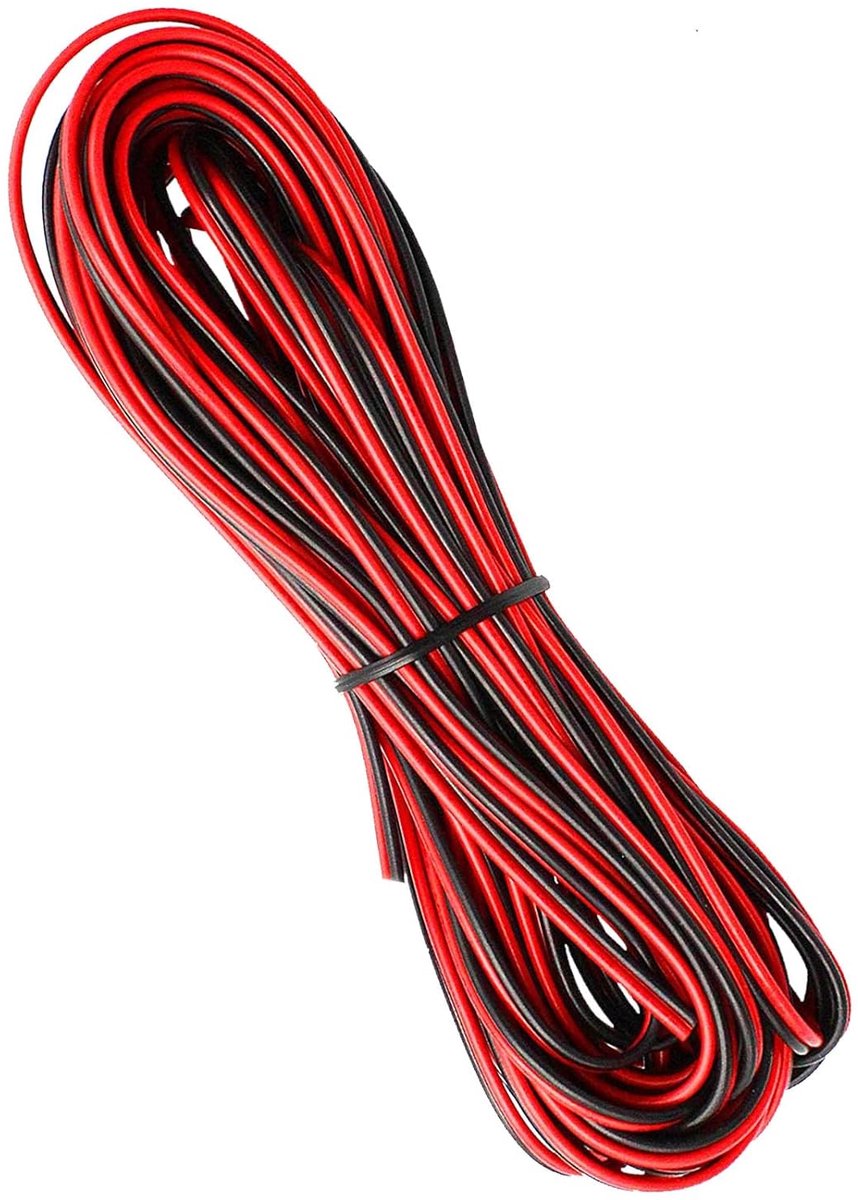 22AWG elektrische kabel 10m - 2-draadige flexibele PVC kabel - rood/zwart - ideaal voor LED strips - ShopVlot