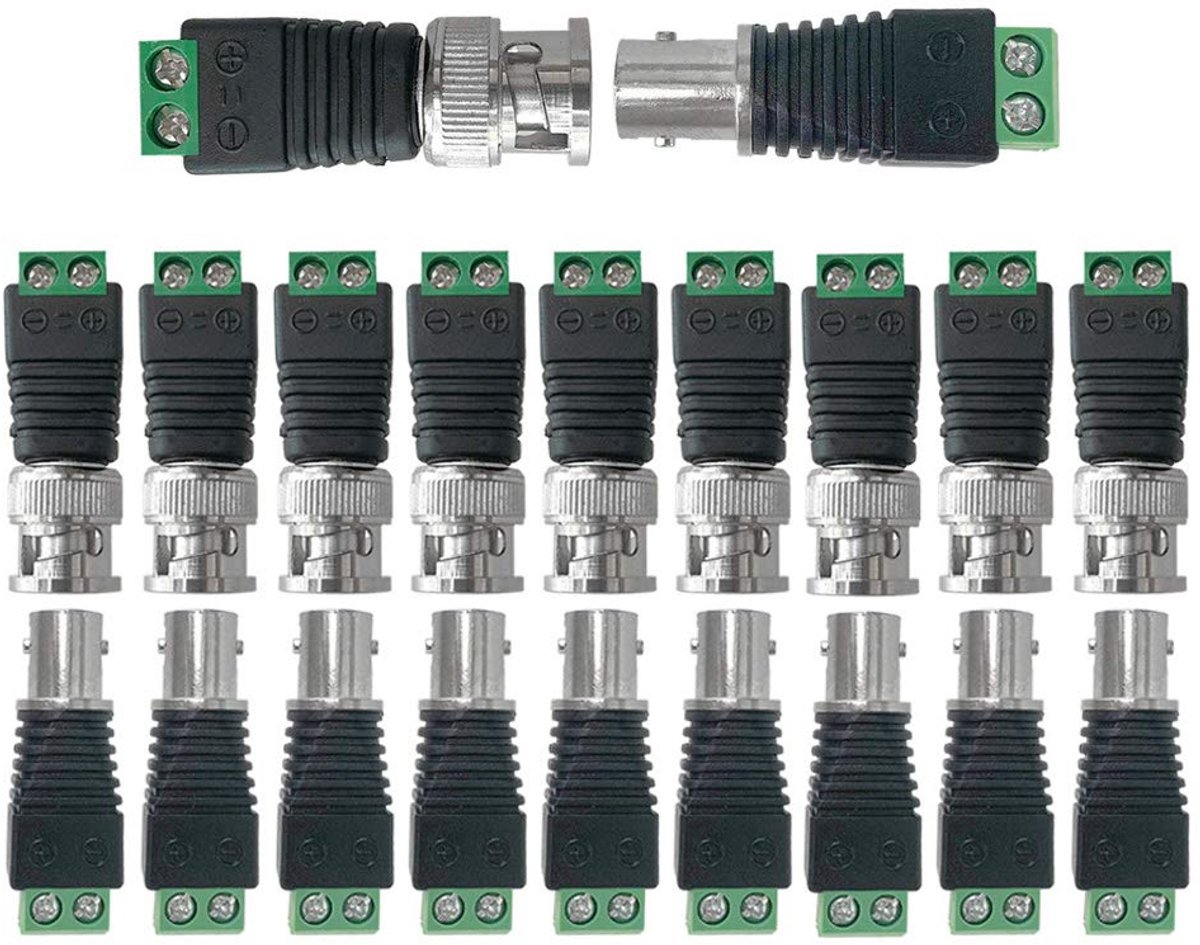 BNC Video Balun Adapter Set - 10 paar - groen en zwart - voor video surveillance - ShopVlot