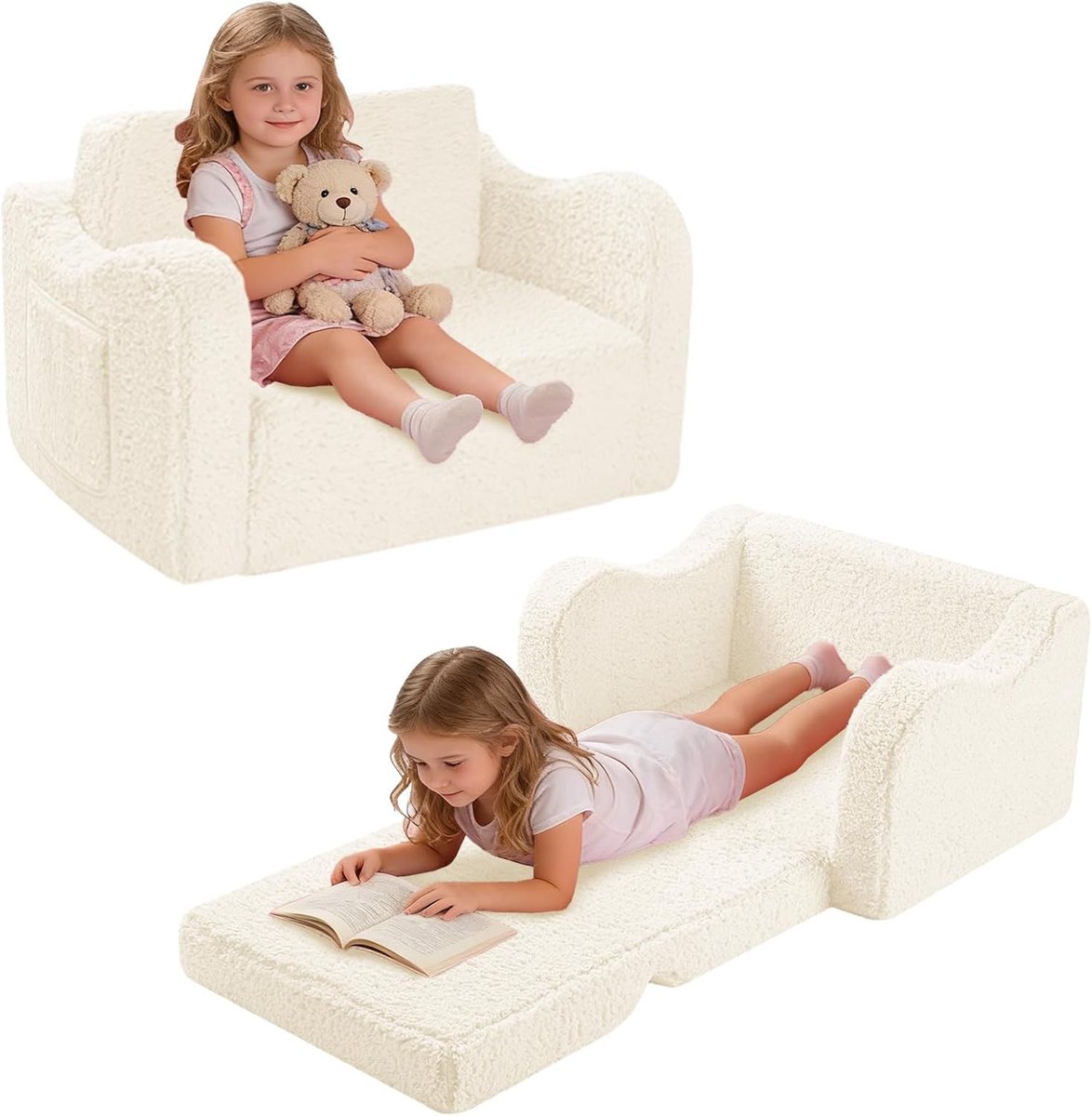 Kinderbank 2-in-1 - Vouwbaar - Verwijderbare hoes - Omgebouwd tot bed of loungestoel - ShopVlot