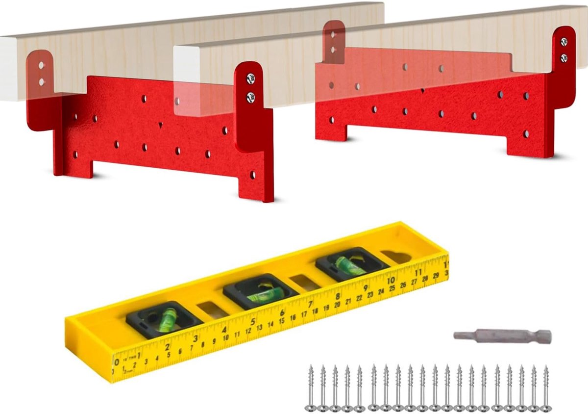 Houten metalen beugel voor kettingrails - 2 beugels met niveaus - voor hout 5 x 11 cm en houtstammen 7-92 cm - ShopVlot