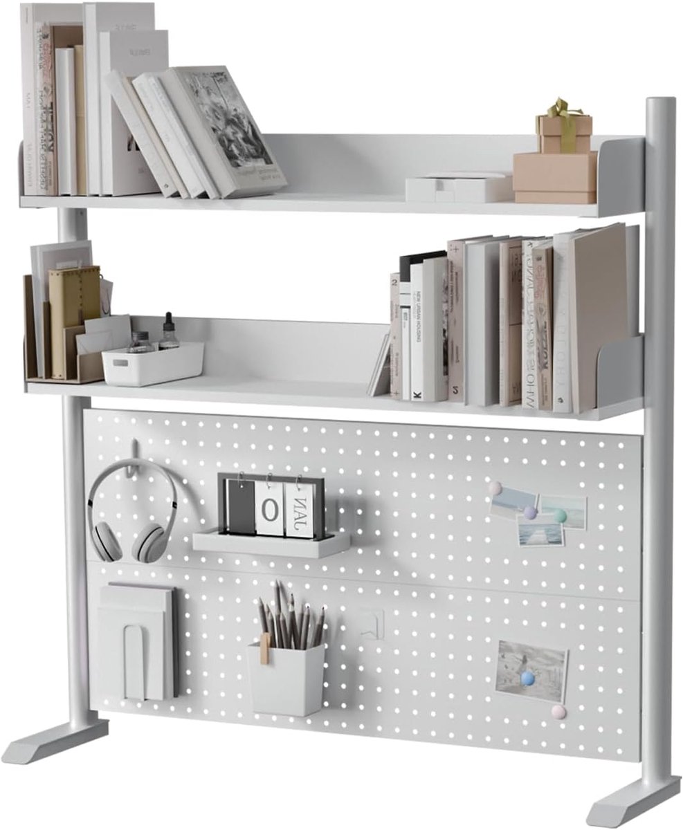 Bureaurek 2 niveaus 100 cm - wit - robuuste stalen constructie - houdt uw bureau georganiseerd - ShopVlot