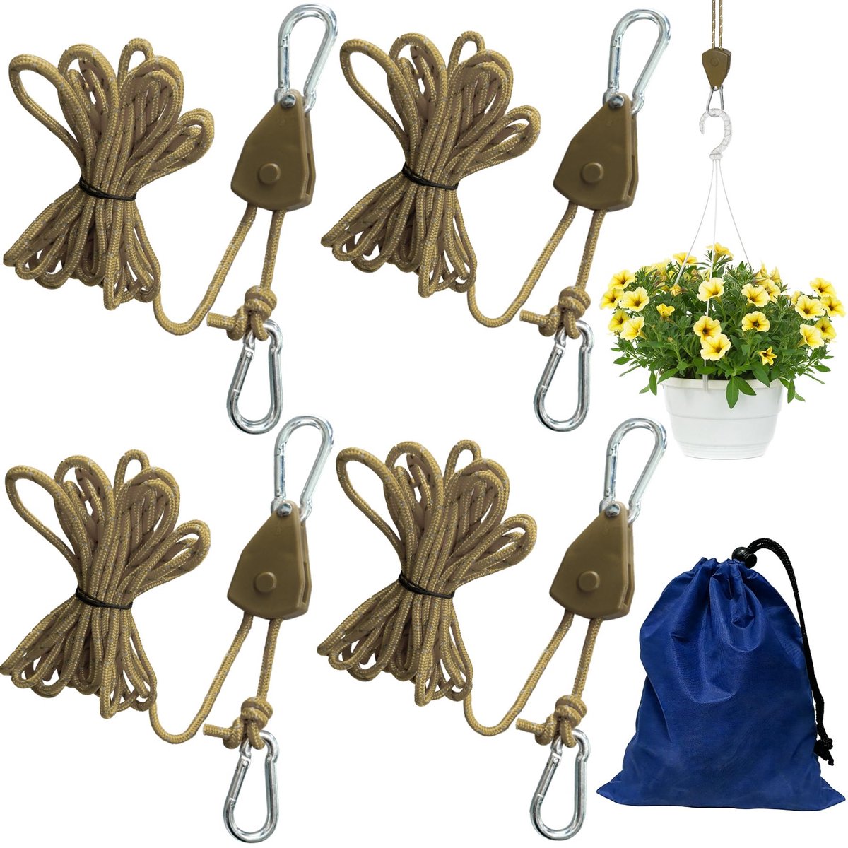 Touwratel 4 mm verstelbaar - 4 m scheerlijnen met kabelspanner - reflecterende tentkoord - ShopVlot