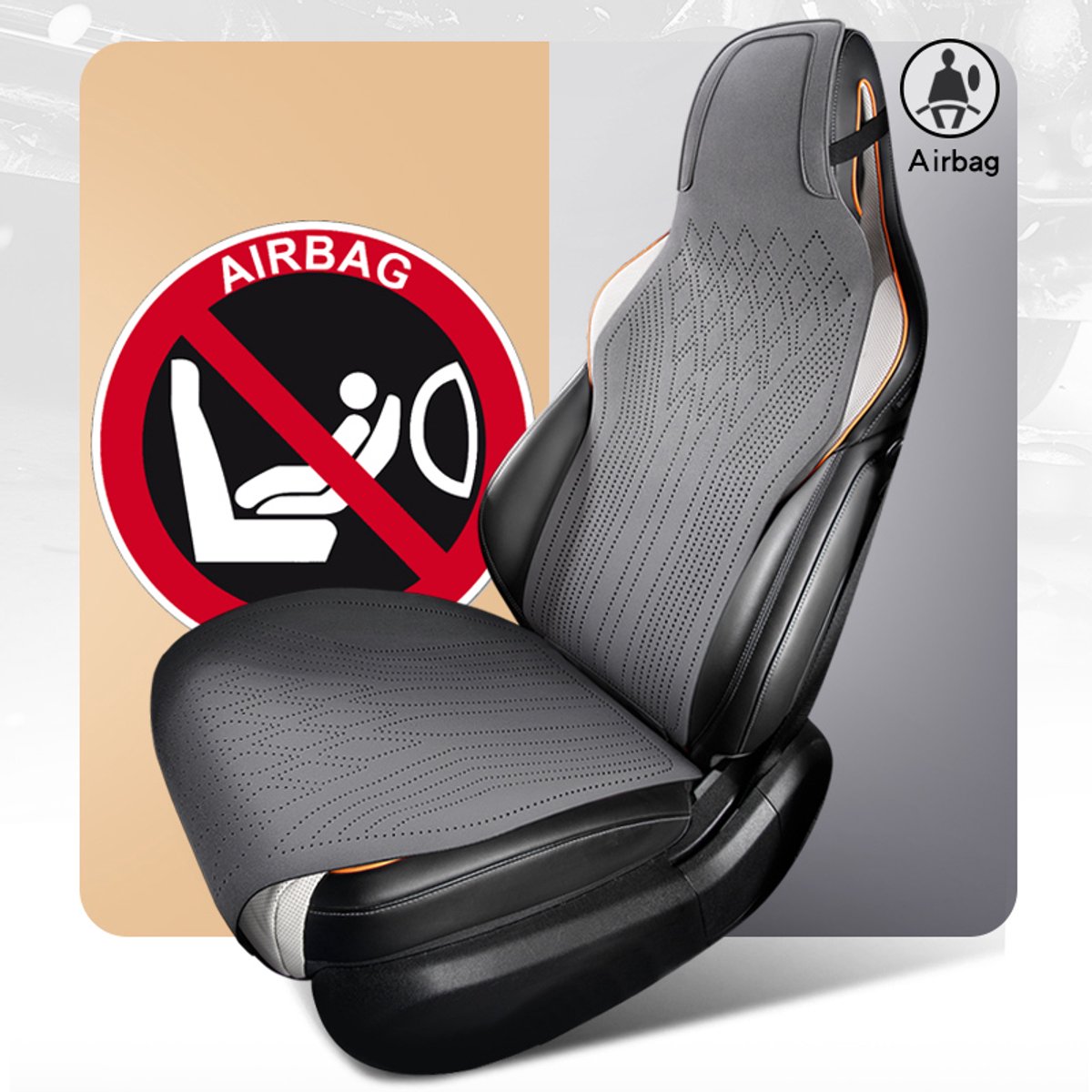 AIM Autostoelbeschermer – Luxe PU Imitatieleer Zit- en Rugkussen - Set van 2 – Nissan NP300 Navara 3 – Airbag Compatibel - M11 - Lichtgrijs