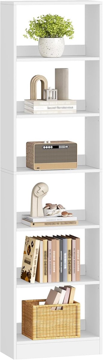 Hzuaneri Boekenkast, 183 cm, 6-laags boekenkast, kubusvormig schap,wit