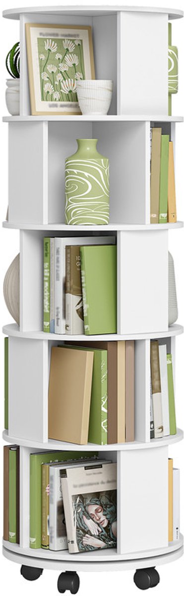 Hzuaneri draaibare boekenplank, 360° draaibaar, 5 planken,161,5 cm,wit