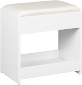 HILINSIE Kruk kaptafel, kruk gestoffeerd, wit, Gewatteerde kruk met antislip voetkussens met antislip voetkussens voor kleedkamer, slaapkamer