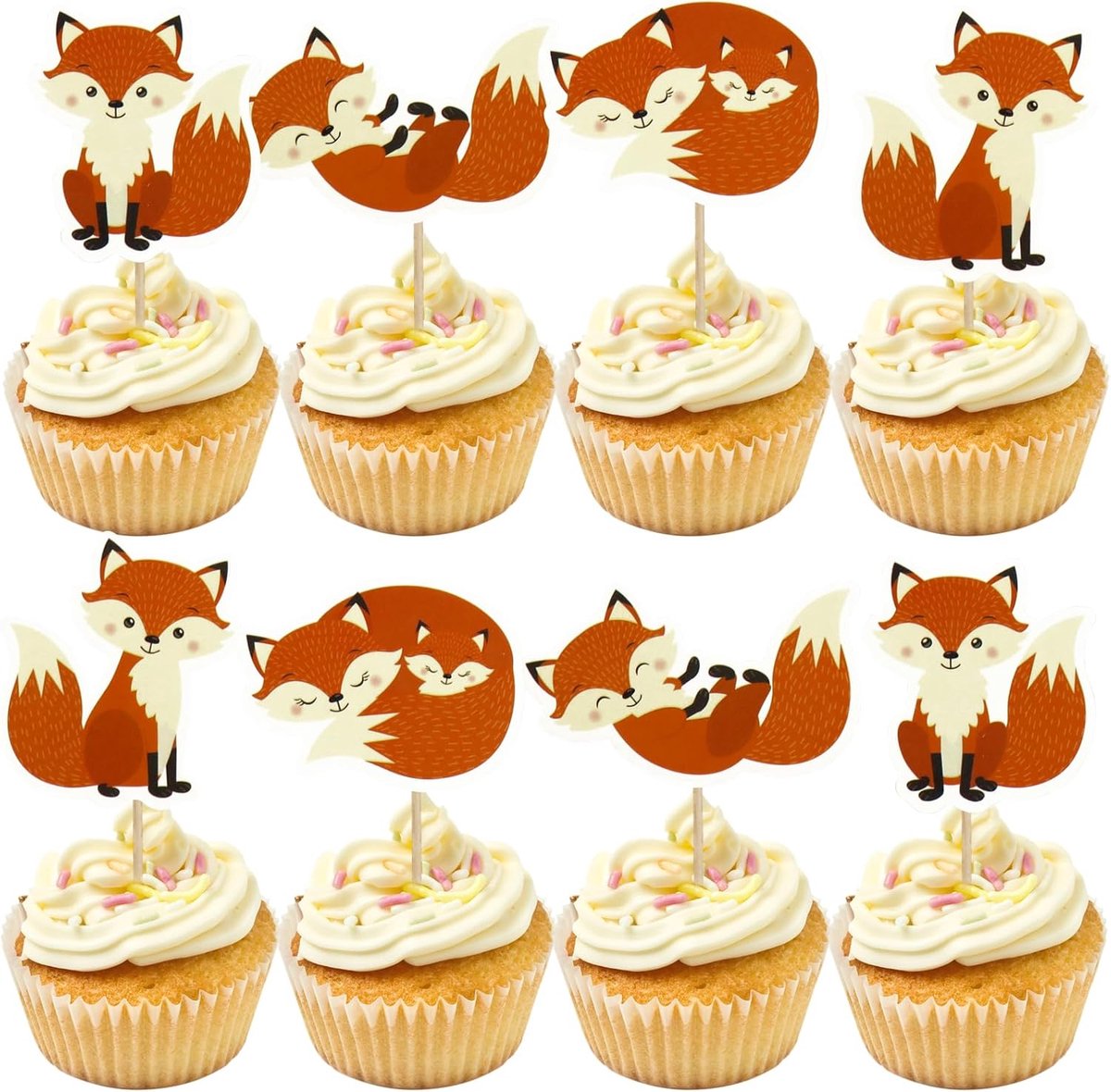 Muffin decoratie 24 stuks - cartoon vos - voor verjaardag of babyshower - direct gebruik - ShopVlot
