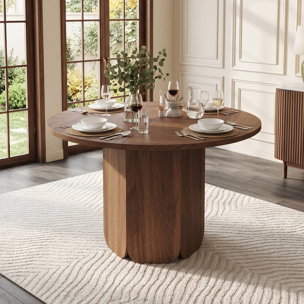 Ronde Eettafel 120 cm - Scandinavische Tafel In Walnootlook - Moderne Ronde Dining Table Voor 4-6 Personen - Krasbestendige MDF Tafel Met Minimalistisch Design Voor Keuken En Woonkamer
