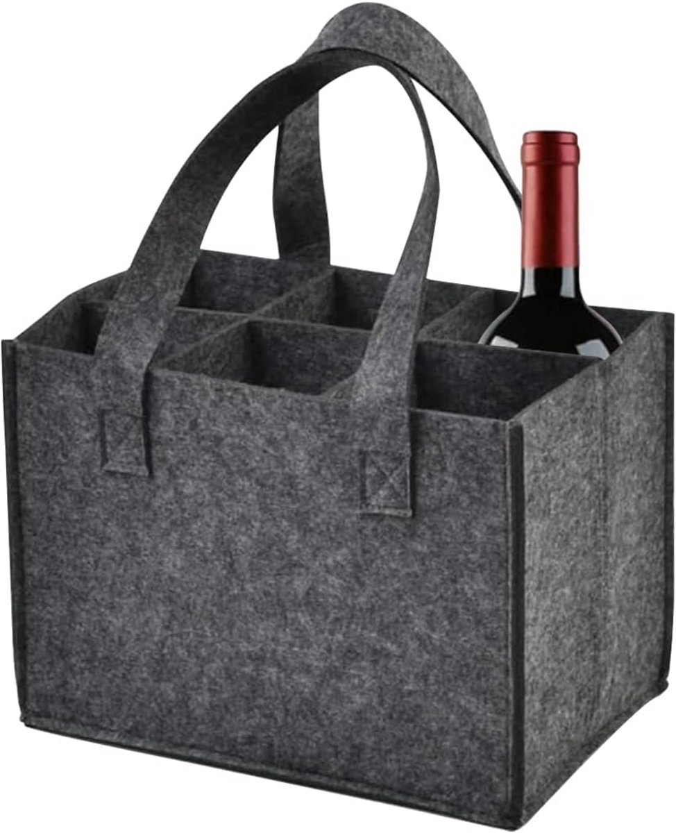 Felt Bag wijnfles tas 6 flessen - grijs vilt - herbruikbaar - perfect voor picknick - ShopVlot