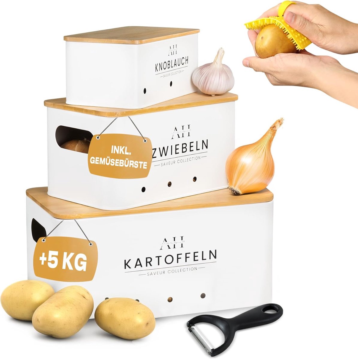 Aardappelopslagdoos set van 5 - Witte groentebox - Ideaal voor uien en aardappelen - Houdt groenten langer vers - ShopVlot