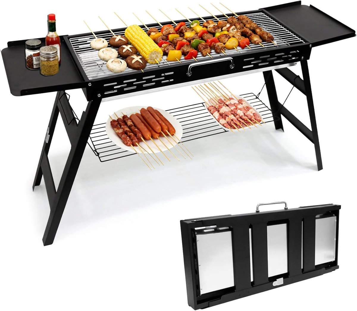 Houtskoolgrill 75 x 29,5 cm - Draagbaar - Openklapbaar - Ideaal voor picknicks - ShopVlot
