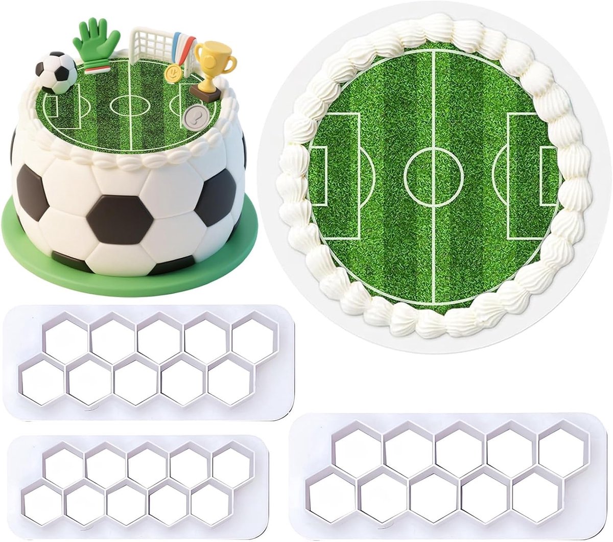 Voetbal uitstekers en taartdecoratie - 4 stuks - vegan materiaal - ideaal voor voetbalfeestjes - ShopVlot