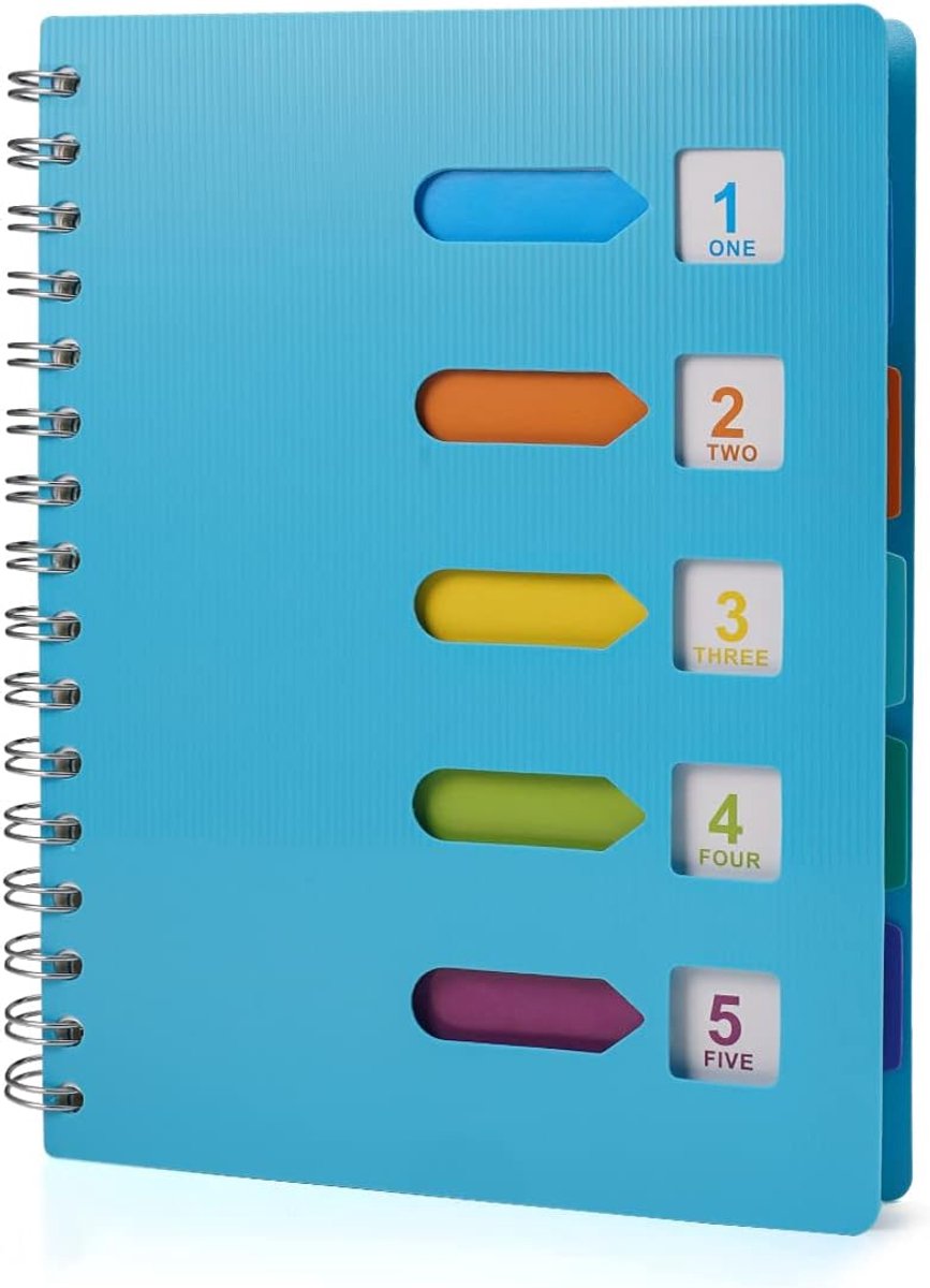 Notitieboek A5 met tabbladen - ringband spiraalblok - 5 indexvlaggen - ideaal voor studenten - ShopVlot