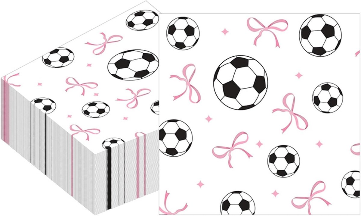 Voetbal Servetten 40 Stuks - Roze Met Strik - Tafeldecoratie Voor Meisjes - Perfect Voor Verjaardagsfeest - ShopVlot